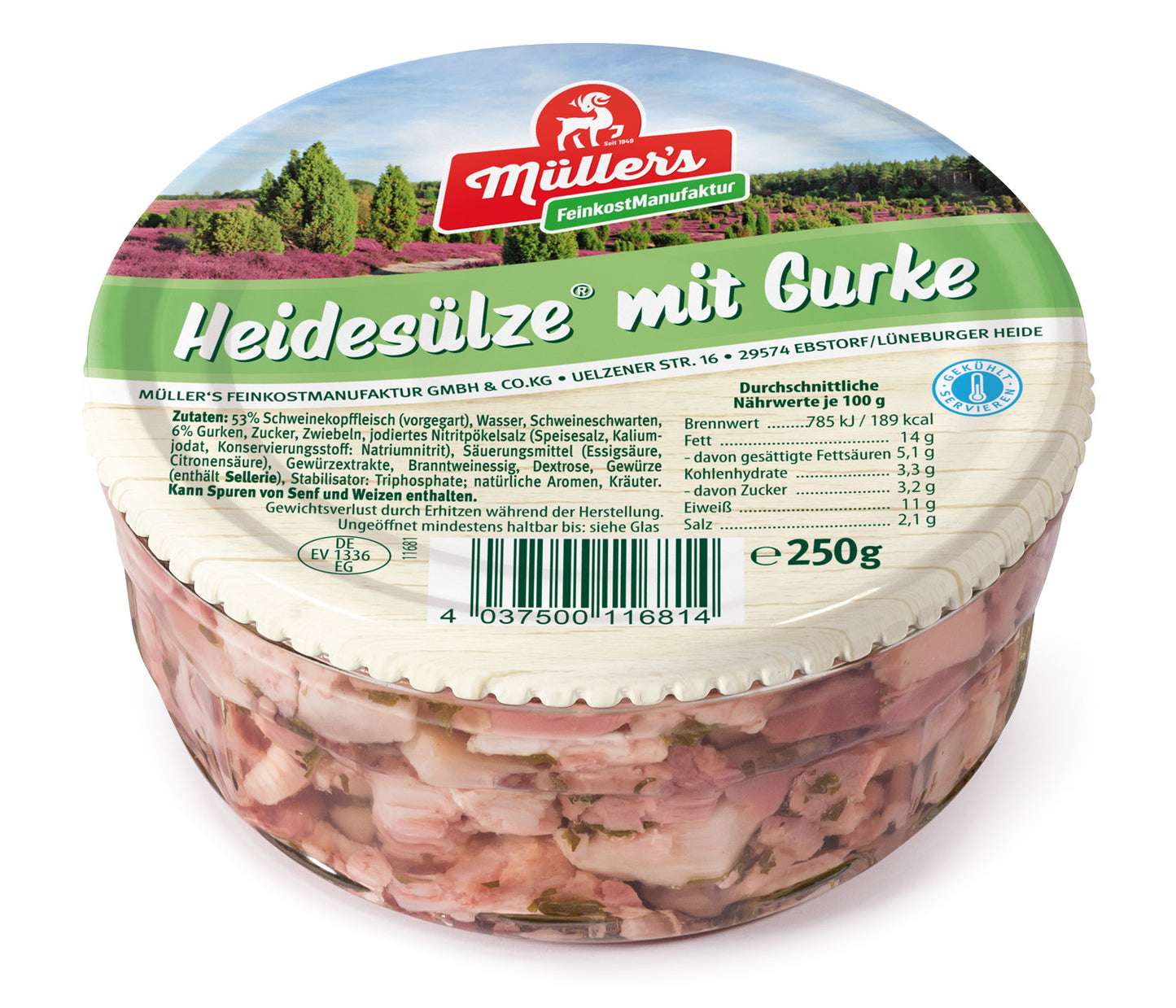 Müller's Heidesülze® mit Gurke – Hausmacher Sülze im Glas (250 g) | 6er-Pack