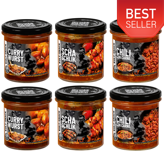 AXEL's Kult Snacks - 3 Gänge Menü - 2xChili,2xCurrywurst,2xSchaschlik
