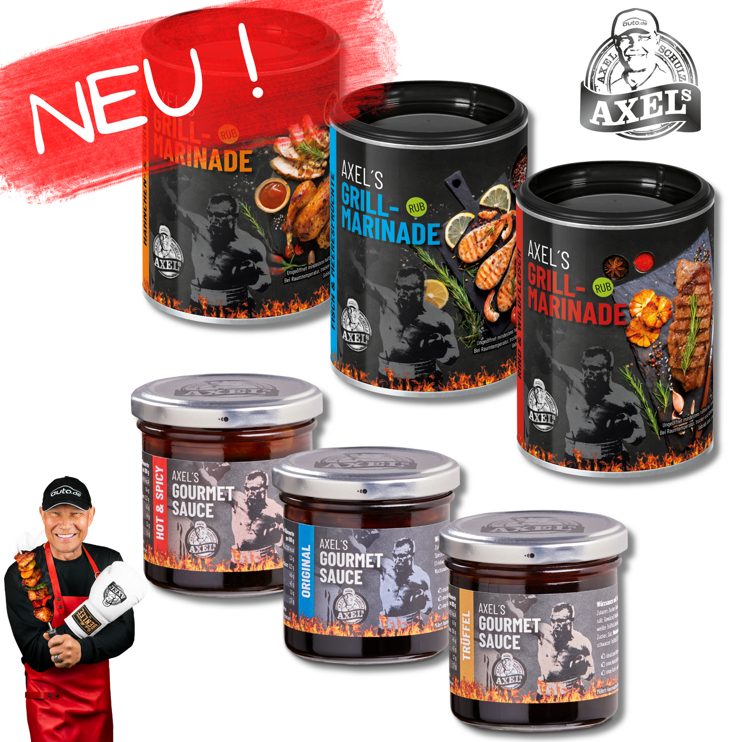 AXELs Grillbox - 3 Grillmarianden & 3 Gourmetsaucen - 6 er Set
