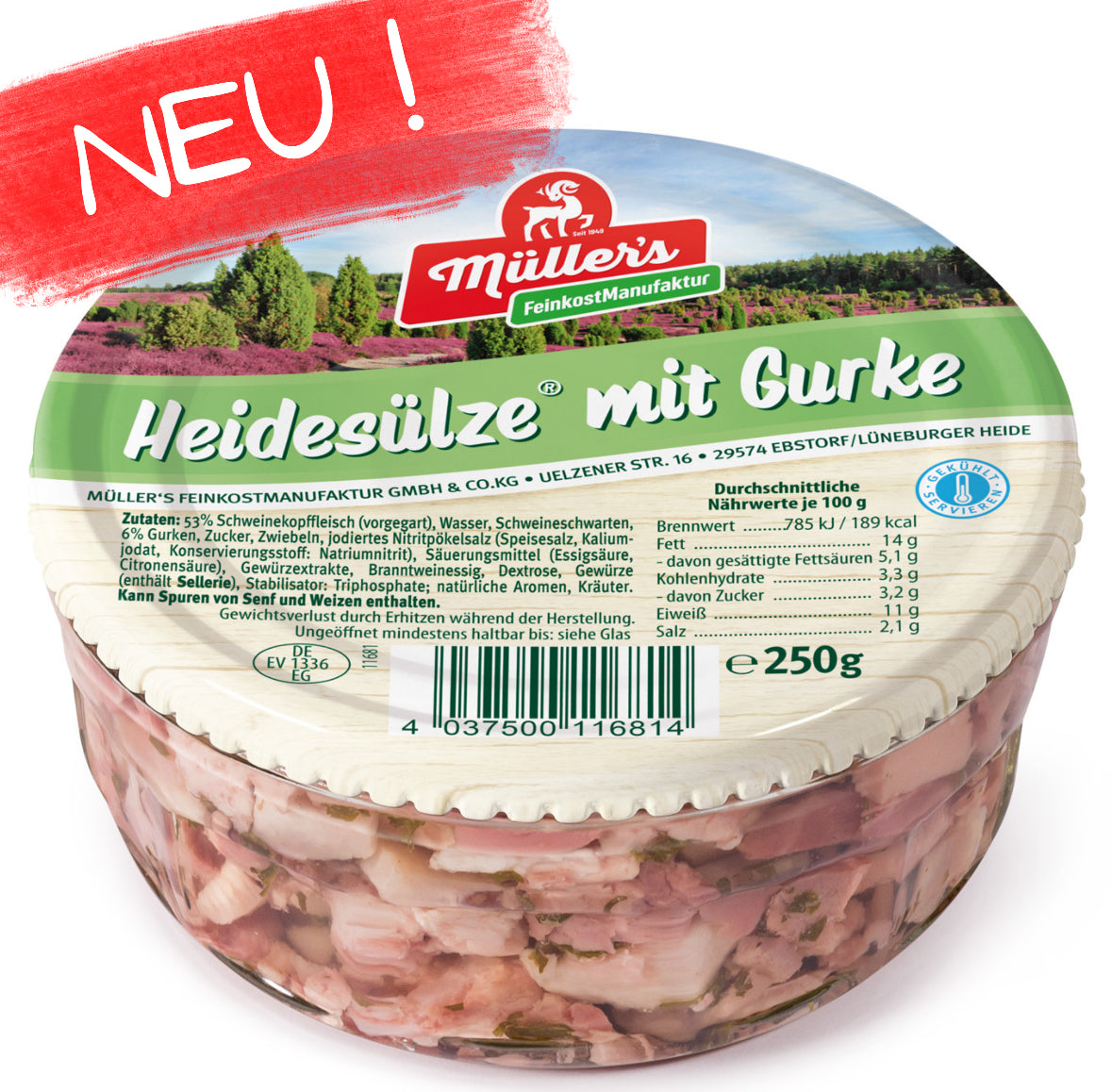 Müller's Heidesülze® mit Gurke – Hausmacher Sülze im Glas (250 g) | 6er-Pack