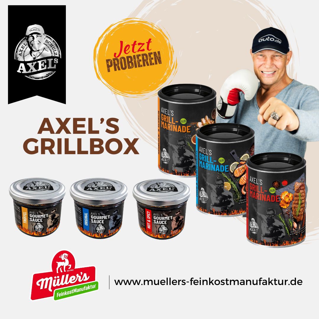 AXELs Grillbox - 3 Grillmarianden & 3 Gourmetsaucen - 6 er Set
