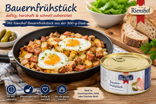 Herzhaftes Bauernfrühstück mit Ei und Bratkartoffeln