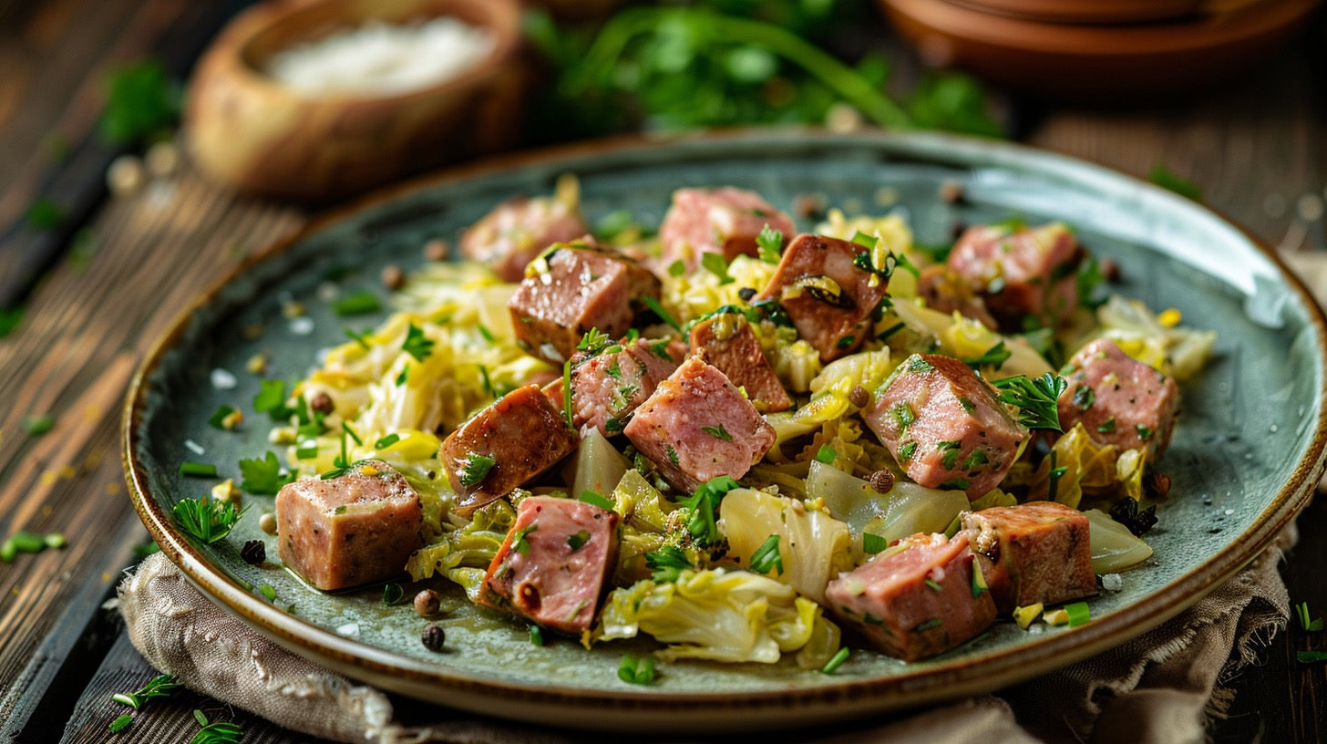 Gedünsteter Wirsingkohl mit Heidefrühstück ® – Müller's FeinkostManufaktur Gedünsteter Wirsingkohl mit Heidefrühstück ® – Müller's FeinkostManufaktur