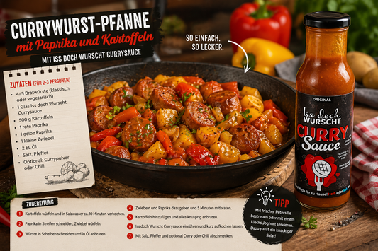 Currywurst-Pfanne mit „Iss doch Wurscht“ Currysauce