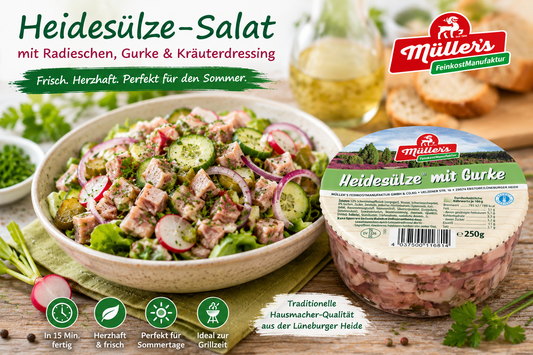 Heidesülze-Salat mit Radieschen, Gurke & Kräuterdressing