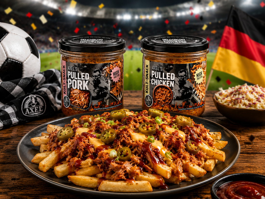 Fan-Arena Loaded Fries mit Axels Pulled Pork oder Pulled Chicken