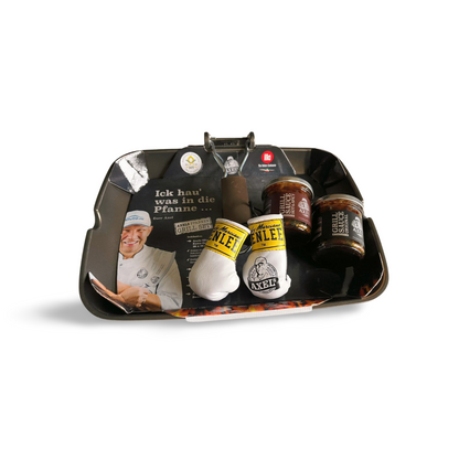 AXEL's Grillbundle - Olivilla Extra Grill-Pfanne inkl. Grillsaucen + Mini Boxandschuhe