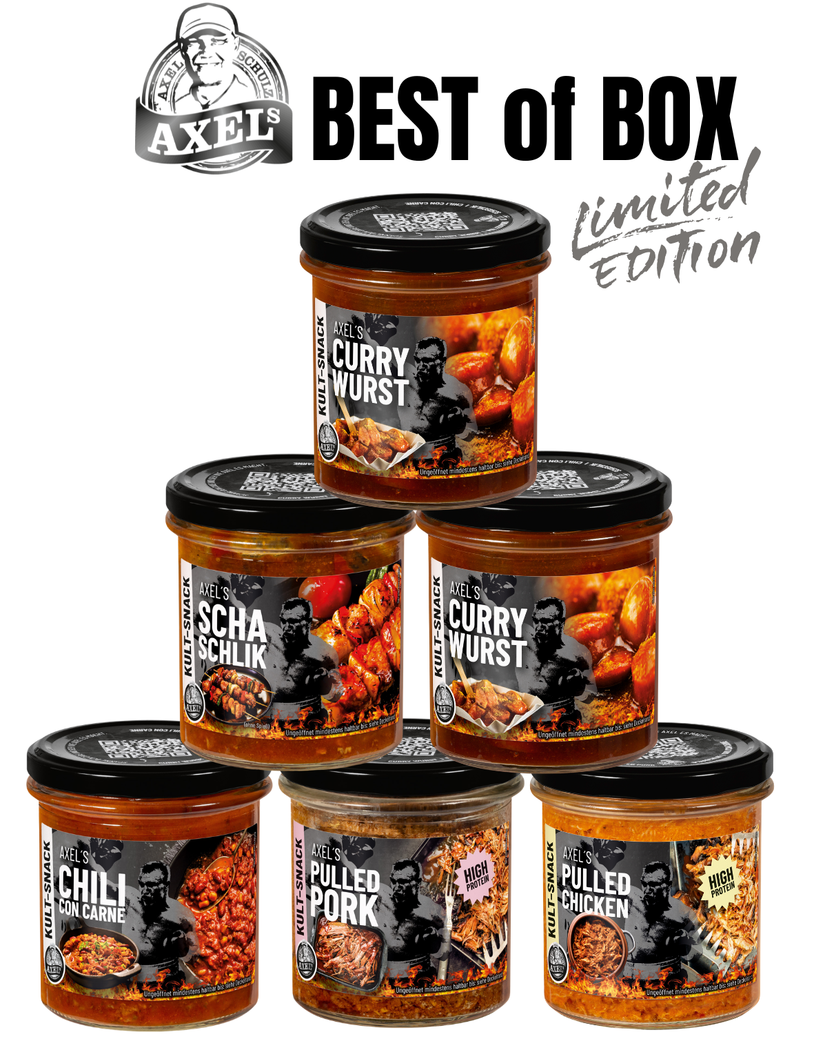 AXEL's Kult Snack BEST of BOX - 6 Gläser, 5 Kultsnacks