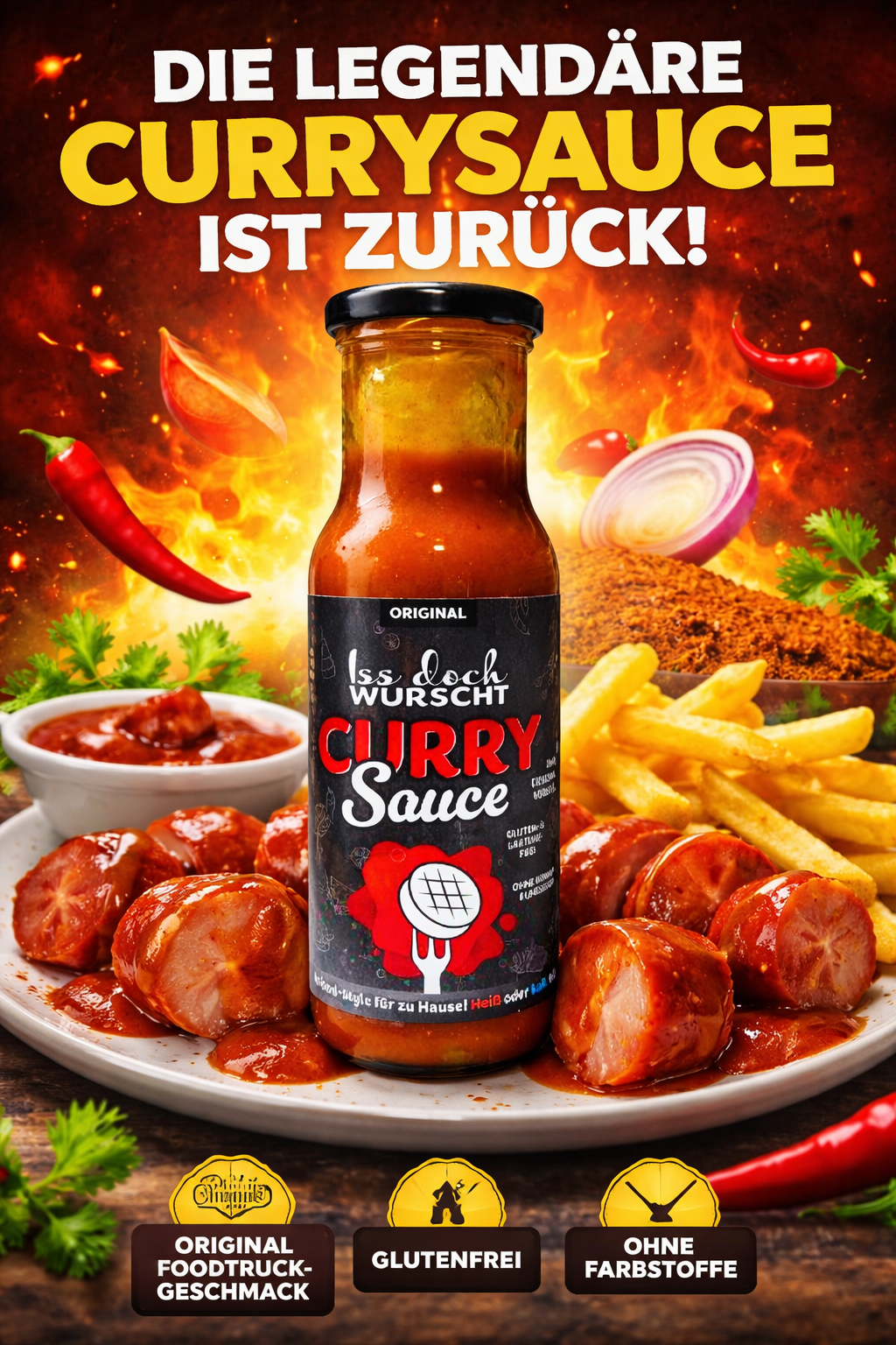 Iss doch Wurscht Currysauce Original – die legendäre Currywurst Sauce aus dem Foodtruck (3er-Set)