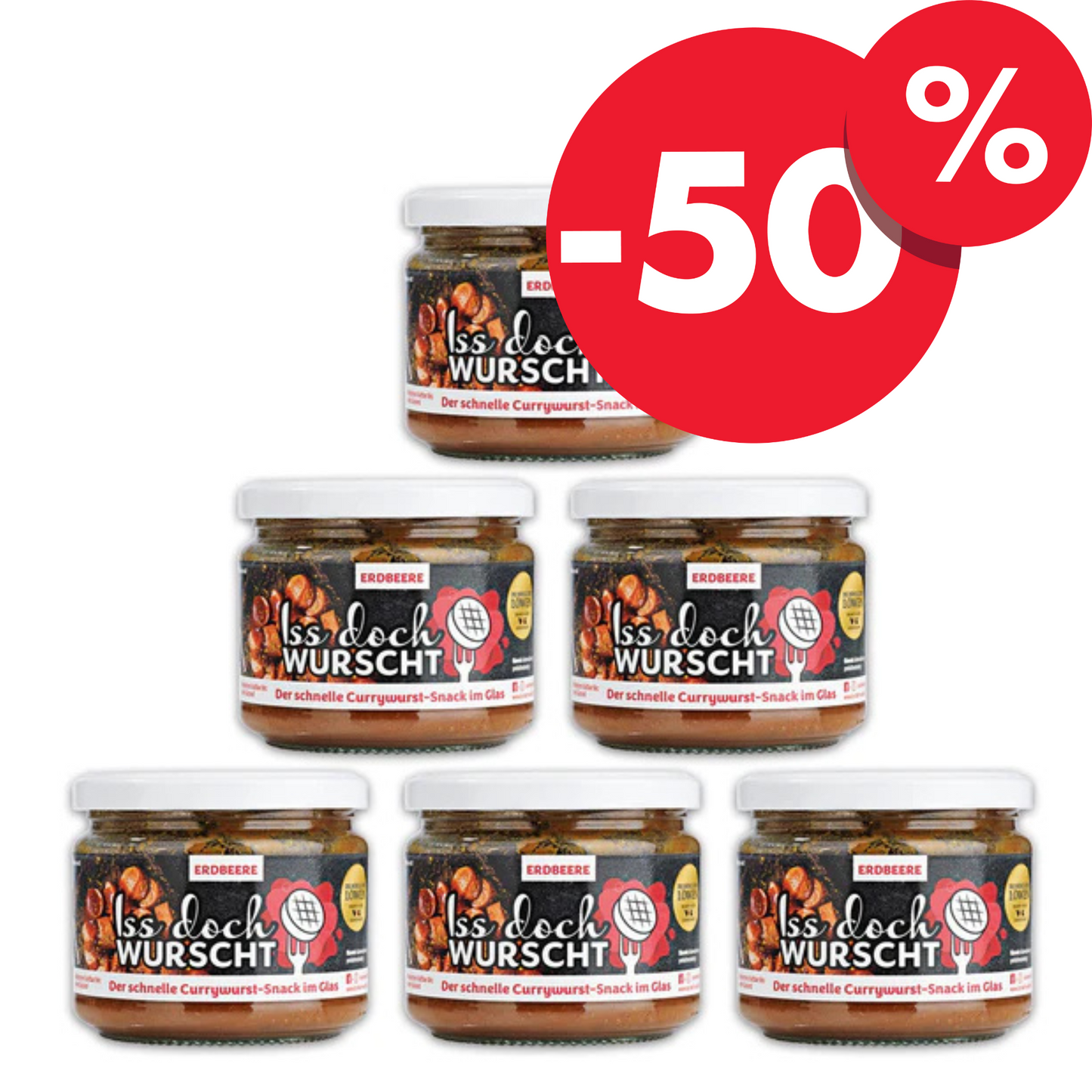 Iss doch Wurscht - Currywurst-Snack-Erdbeere - im Glas 250g - 6er Set