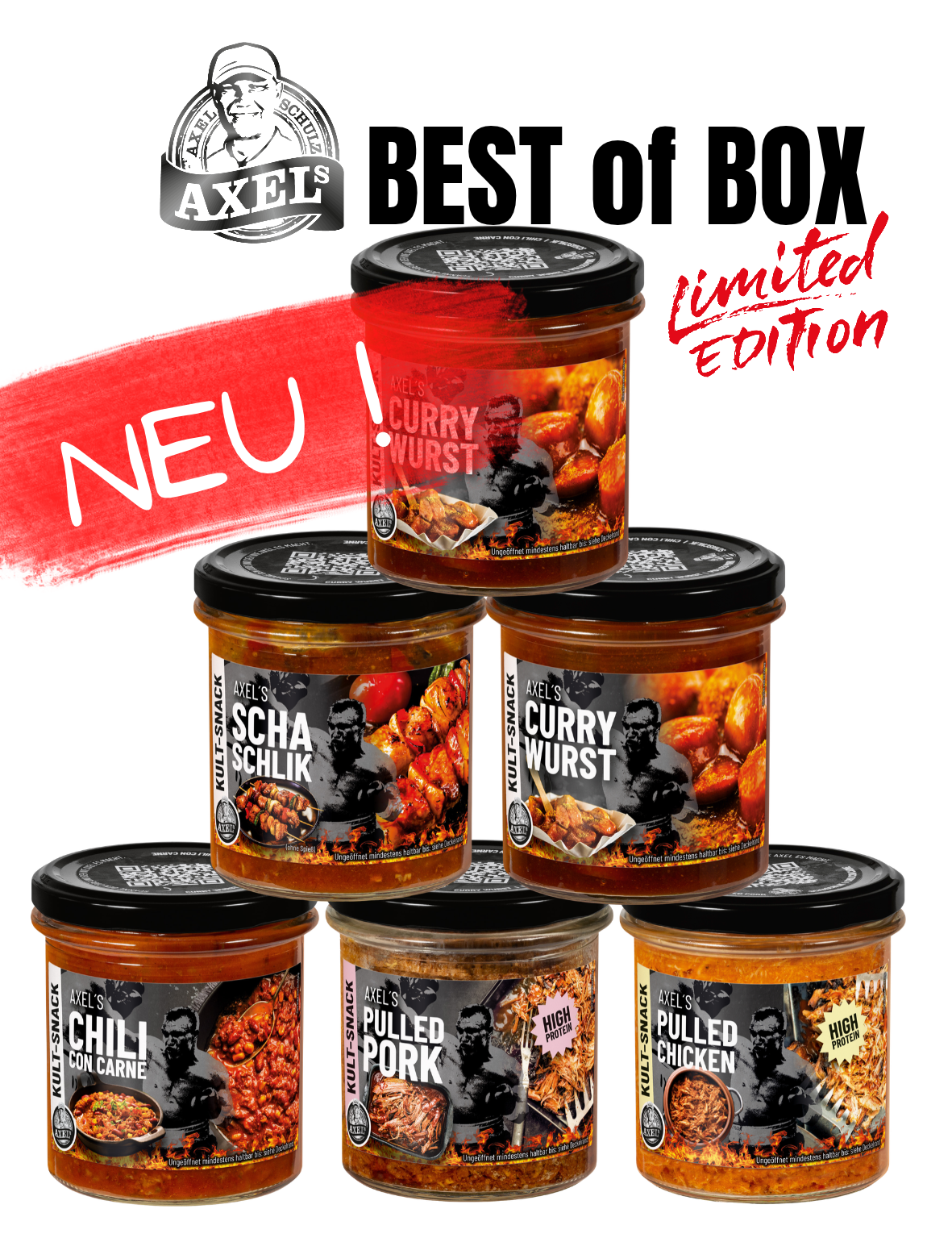 AXEL's Kult Snack BEST of BOX - 6 Gläser, 5 Kultsnacks